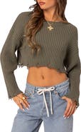 EDIKTED Oversize Distressed Rib Crop Sweater