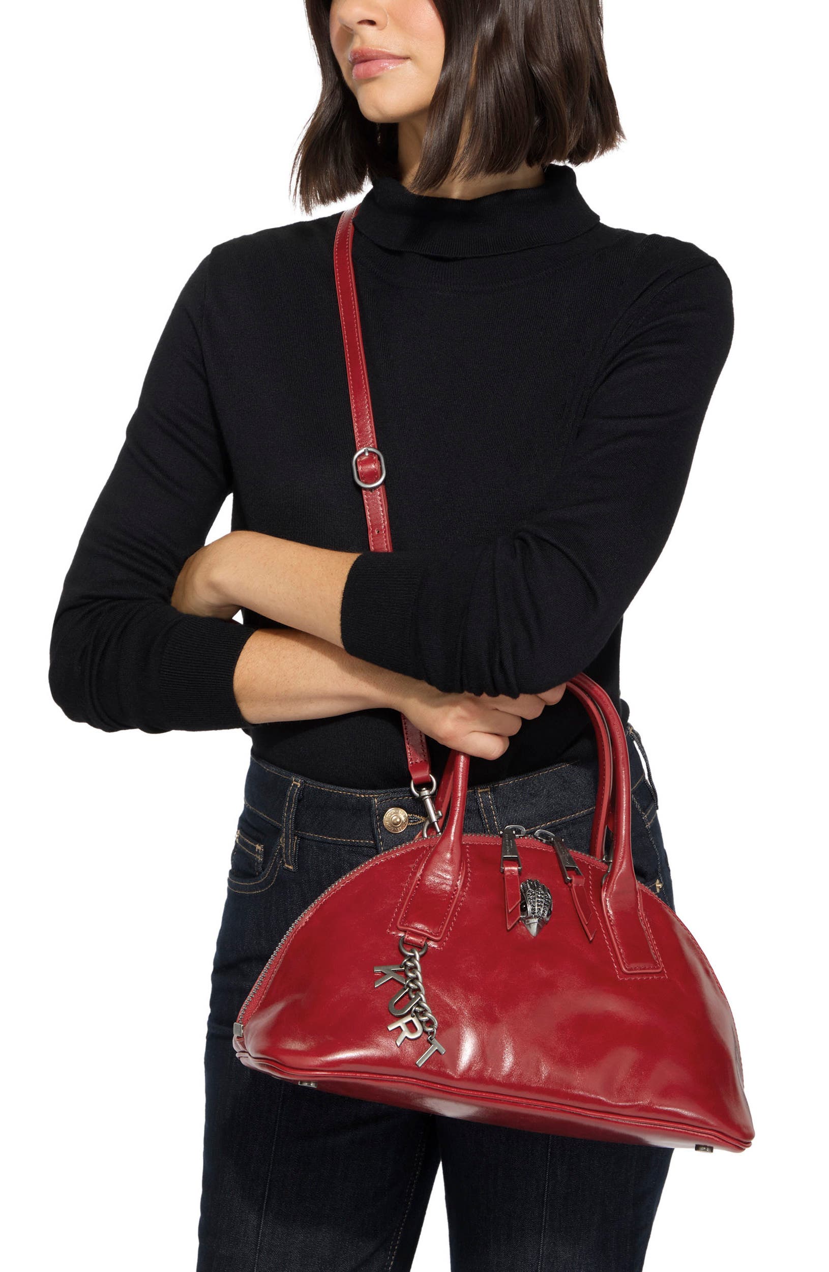 Sloane Leather Bowling Handbag, Alternate, color, RED