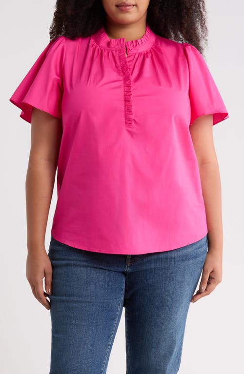 Sugarlips Ruffle Trim Cotton Poplin Shirt In Pink