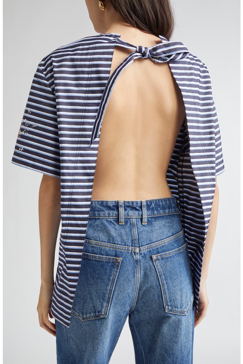 Haut Crystal Embellished Tie Back Top, Alternate, color, STRIPES BLACK / BLUE