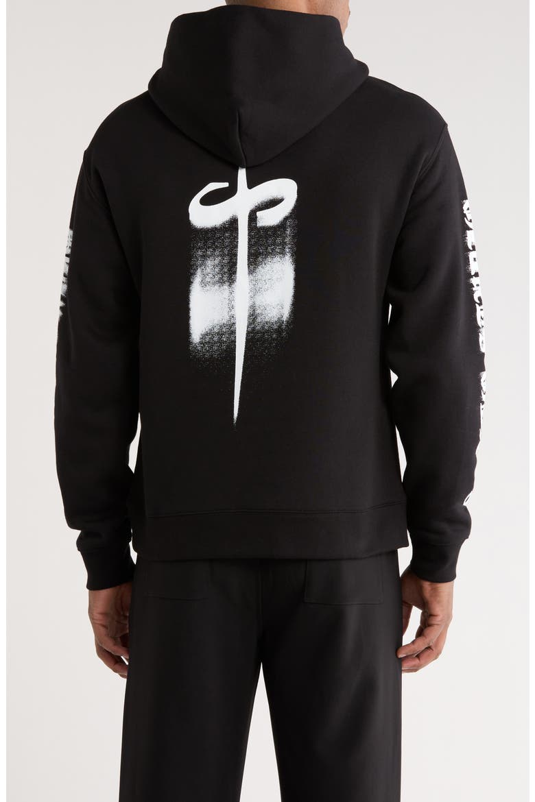 Old English Cotton Hoodie, Alternate, color, BLACK