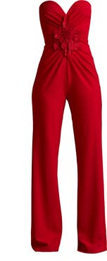 Tadashi Shoji Embroidered Flower Detail Strapless Jumpsuit
