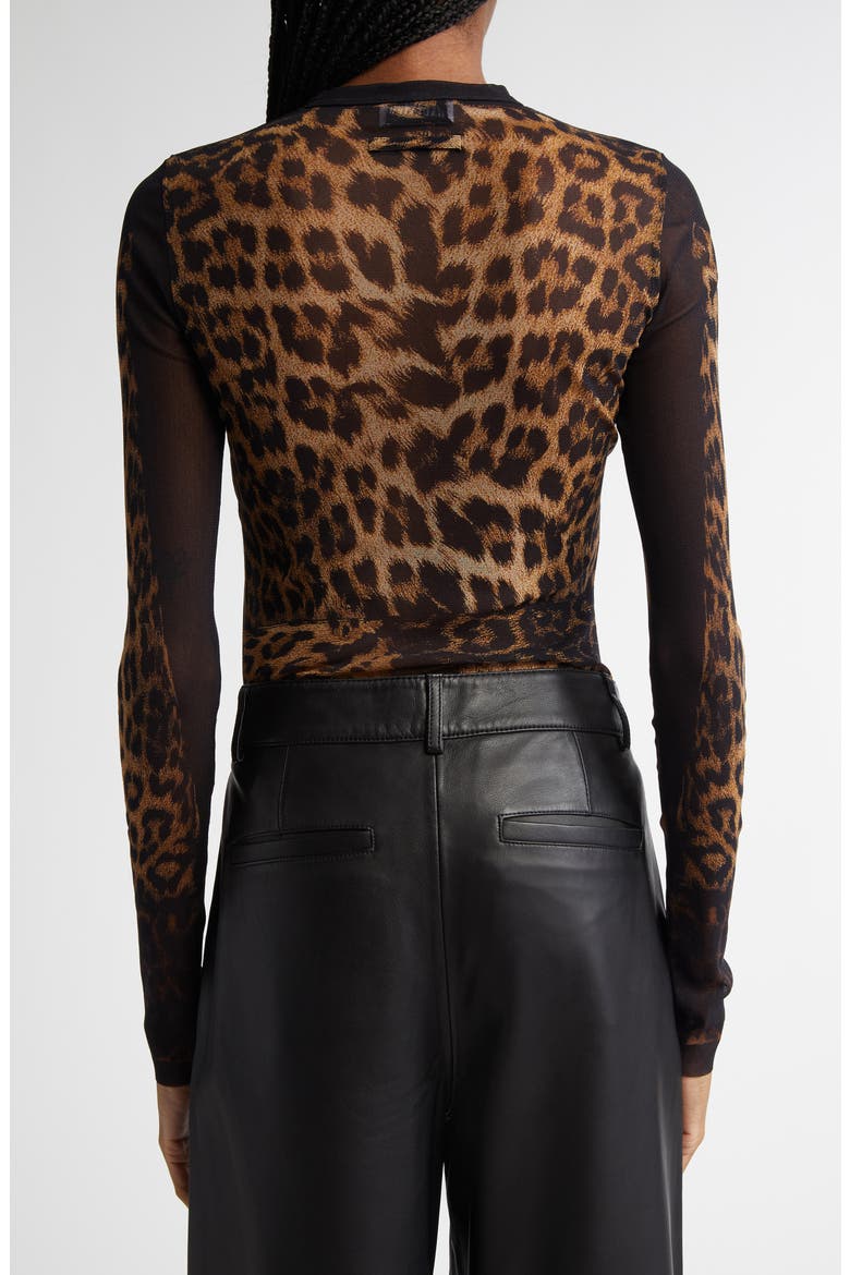 Leopard Print Long Sleeve Mesh Top, Alternate, color, BEIGE/ BROWN/ DARK BROWN