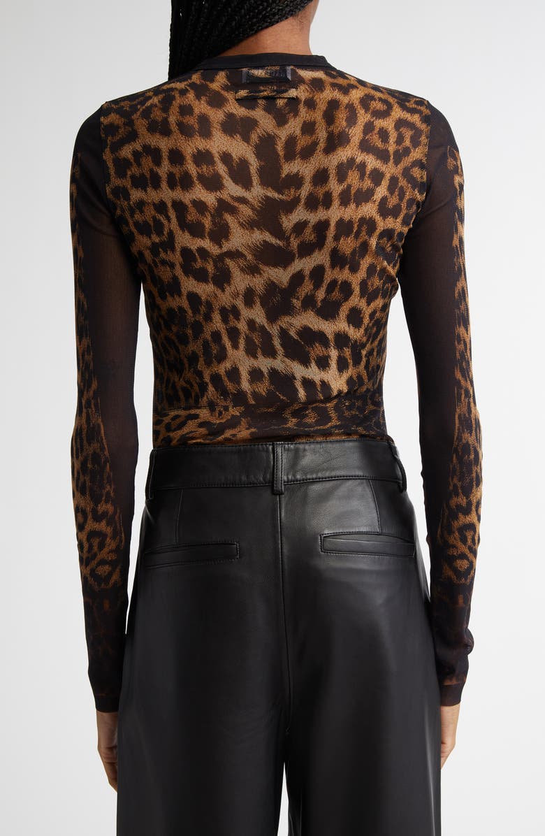 Jean Paul Gaultier Leopard Print Long Sleeve Mesh Top, Alternate, color,