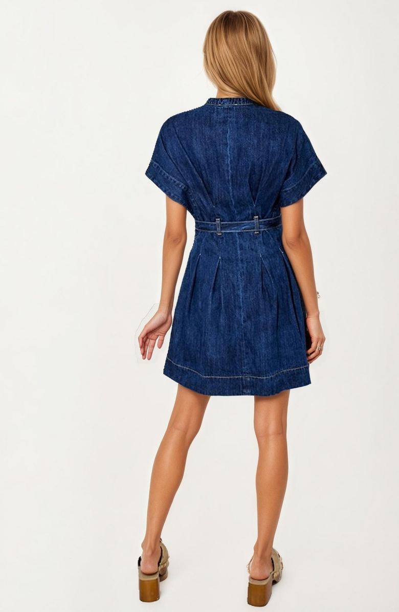 Knit and Lounge Belted Denim Mini Dress, Alternate, color, 