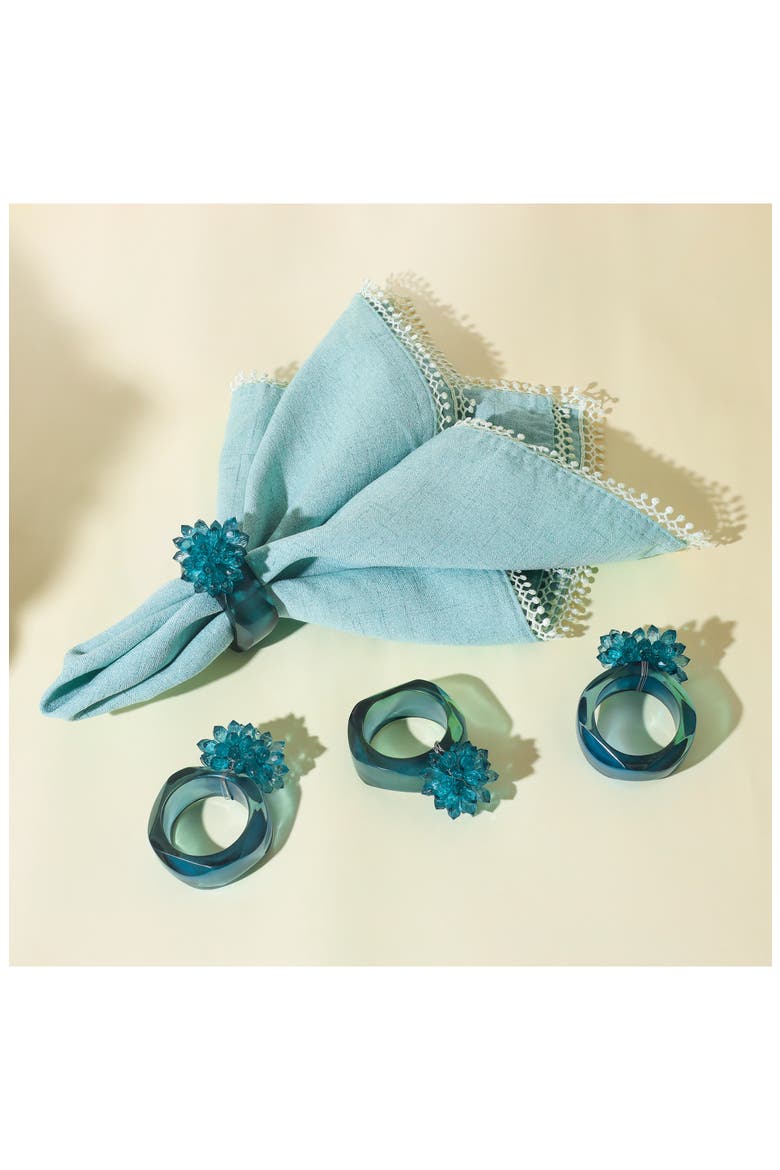 Crystal Bloom Set of 4 Napkin Rings, Alternate, color, BLUE