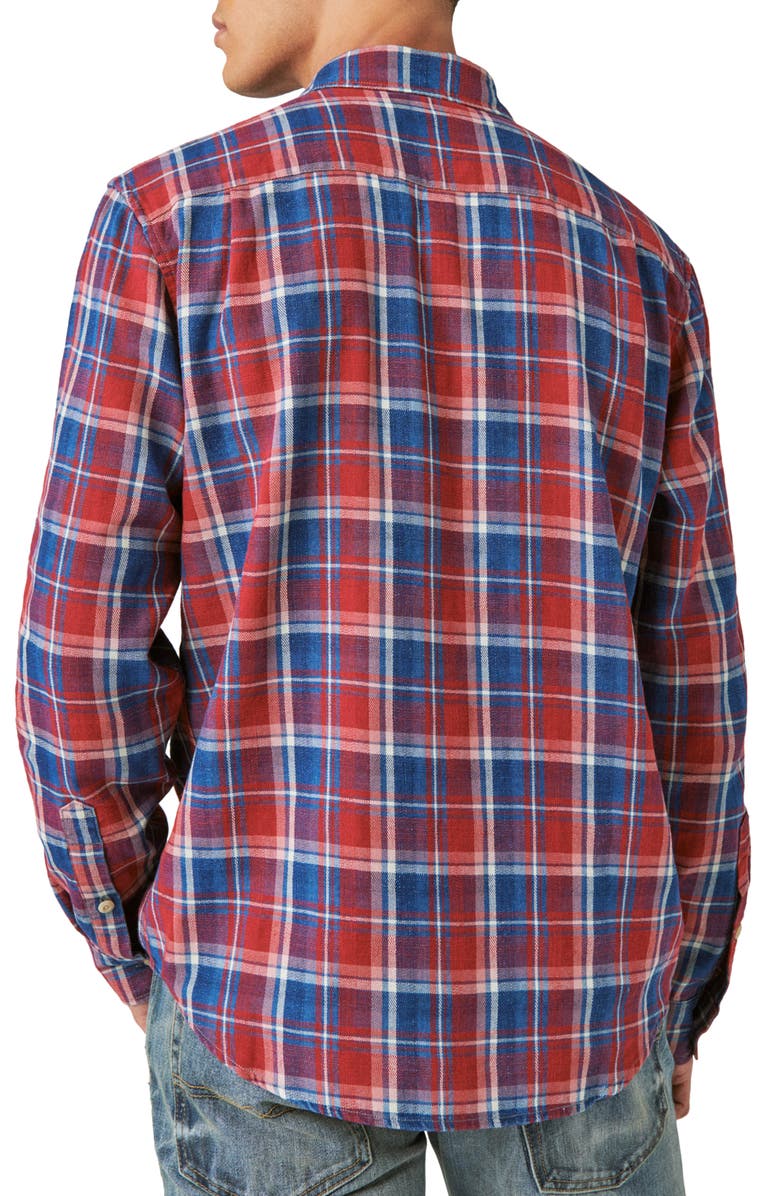 Lucky Brand Mesa Plaid Cotton Flannel Button-Up Shirt, Alternate, color, Indigo Multi