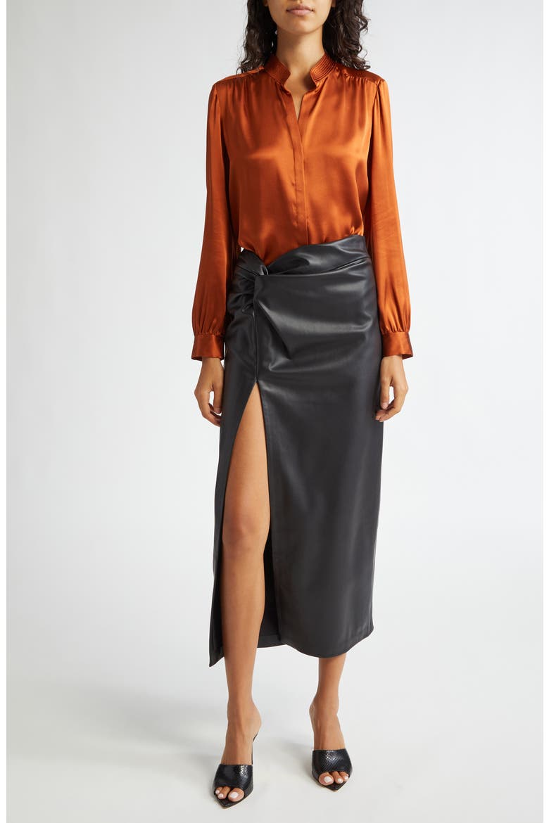 Lilou Twist Front Faux Leather Skirt, Alternate, color, BLACK
