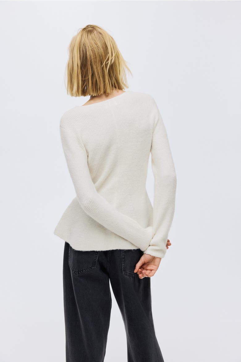 Rib-knit Peplum Cardigan, Alternate, color, Cream
