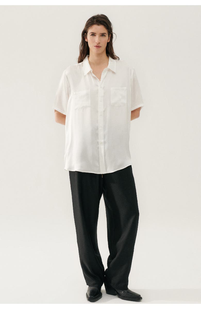 SILK LAUNDRY SHORT SLEEVE BOYFRIEND SHIRT WHITE, Alternate, color, White