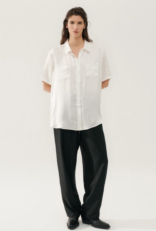 Silk Laundry Short Sleeve Boyfriend Shirt White In White