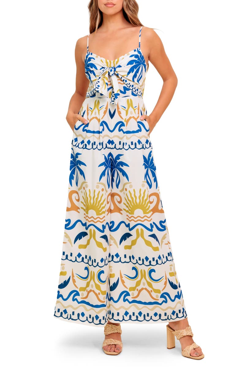 FLYING TOMATO Tie Front Jumpsuit, Main, color, 