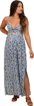 PinkBlush Floral V-Neck Twist Front Keyhole Maxi Dress