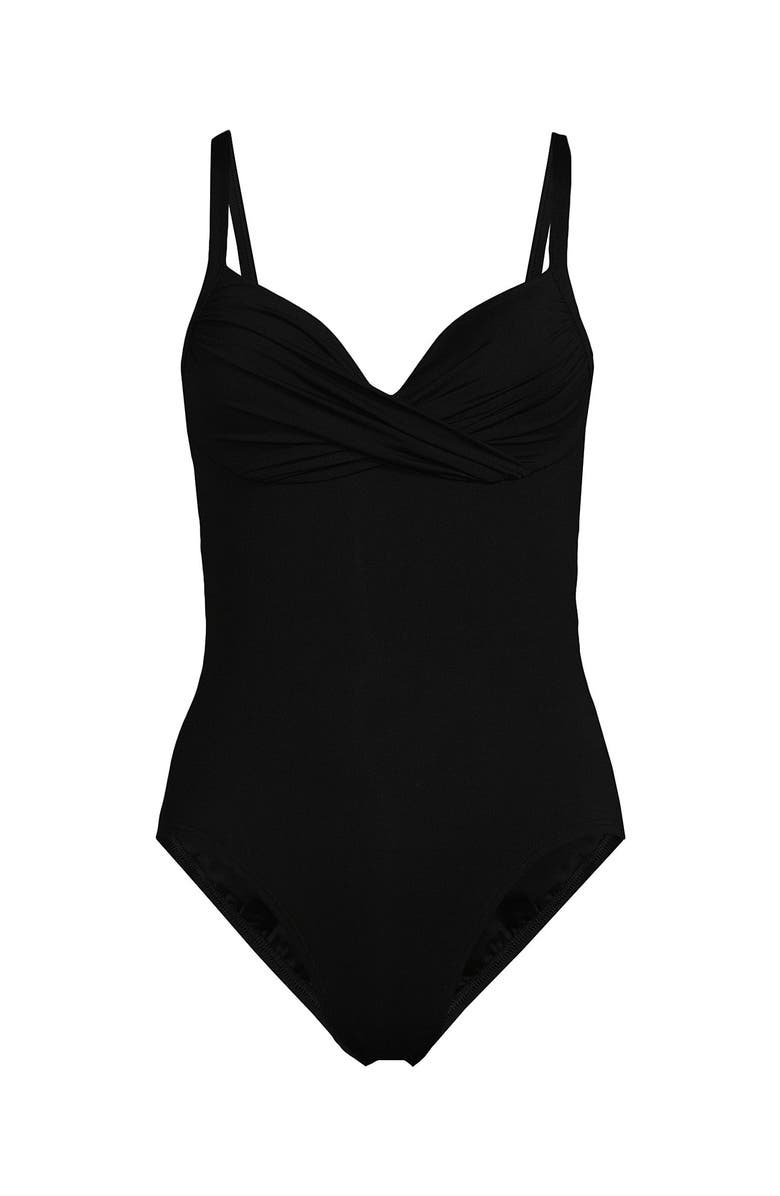 Lands' End Chlorine Resistant Sculpting Control Draped One Piece Swimsuit, Alternate, color, Black