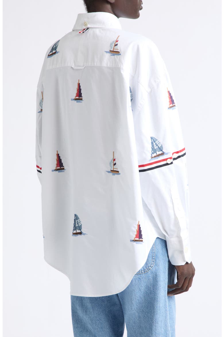 Supersize Embroidered Sailboat Button-Down Shirt, Alternate, color, WHITE