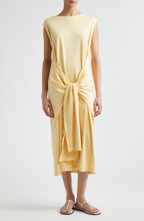 Tie Waist Organic Cotton Jersey Midi Dress