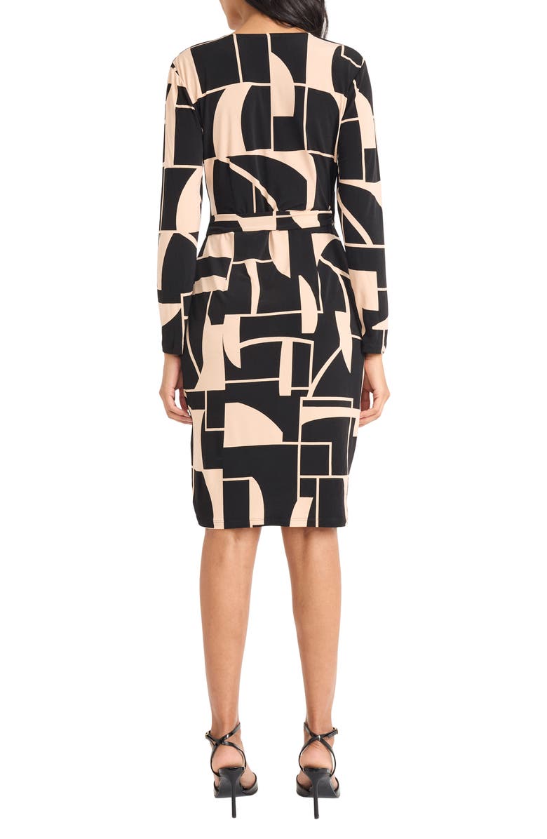 Maggy London Geometric Print Long Sleeve Wrap Dress, Alternate, color, Black/ Tan