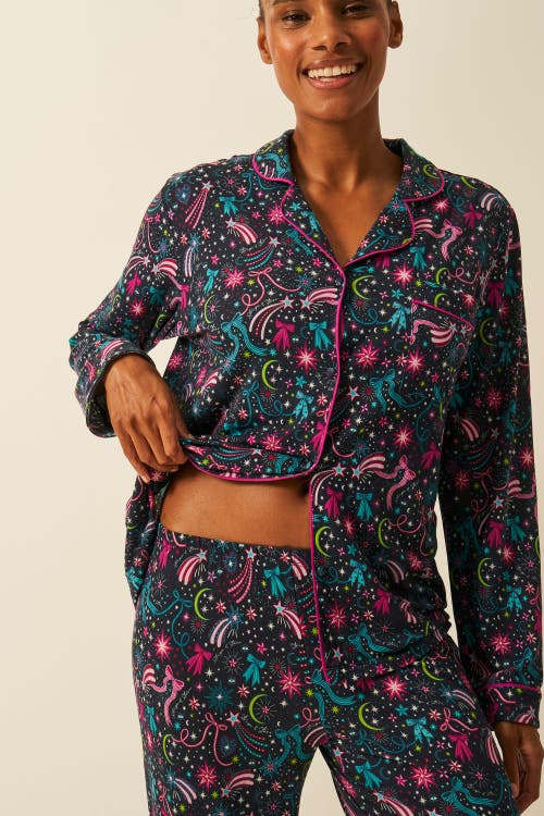 Stripe & Stare Long Pyjama Set In Blue