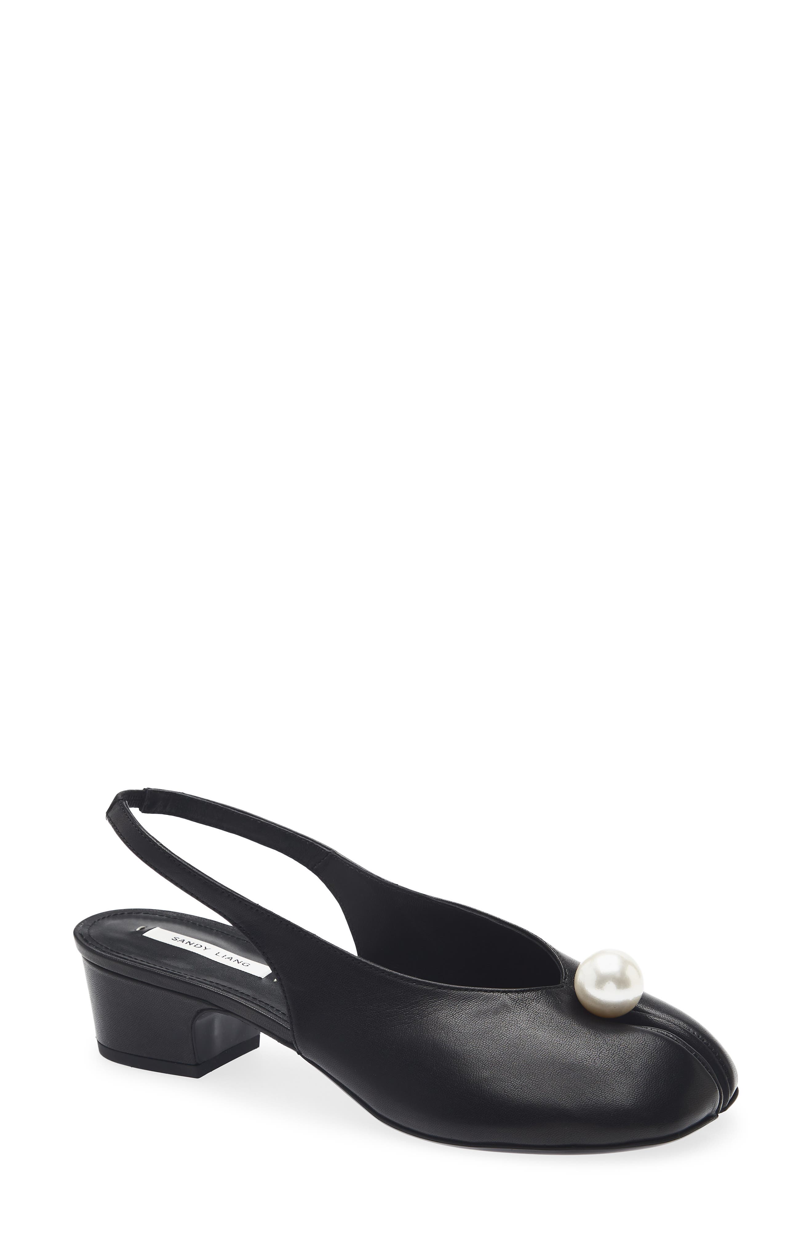 Faux Pearl Slingback Tabi Pump, Main, color, BLACK
