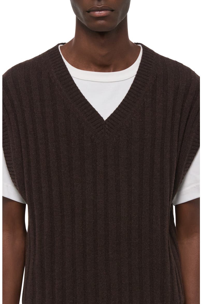 Zephir Oversize V-Neck Ribbed Wool Blend Sweater Vest, Alternate, color, DARK BROWN