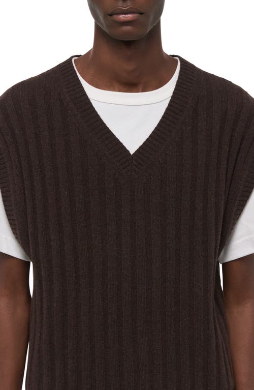 Helmut Lang Zephir Oversize V-neck Ribbed Wool Blend Sweater Vest In Brown