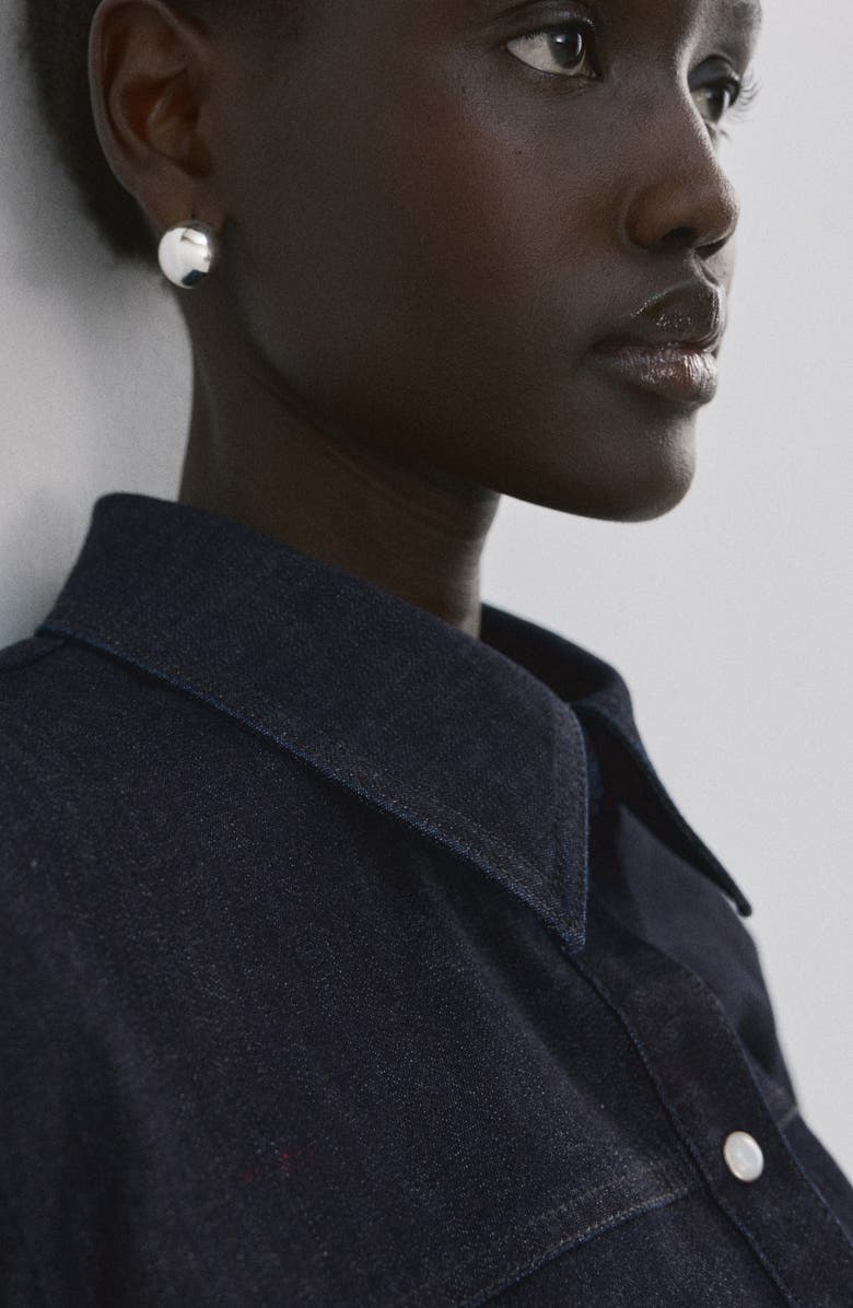 MANGO Long Sleeve Denim Shirt with Seams, Alternate, color, Open Blue