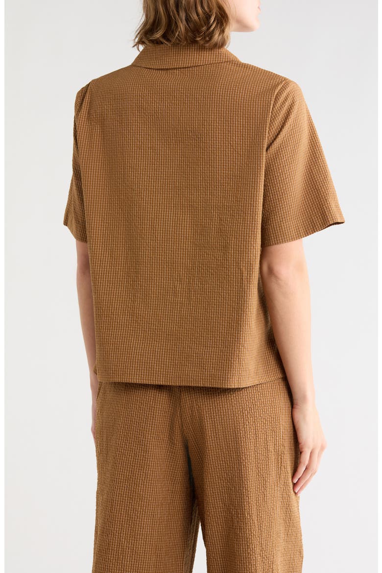 Mini Grid Print Camp Shirt, Alternate, color, BRONZE