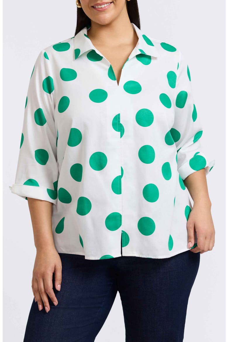 Agnes Polka Dot Cotton Popover Top, Main, color, WHITE/ GREEN