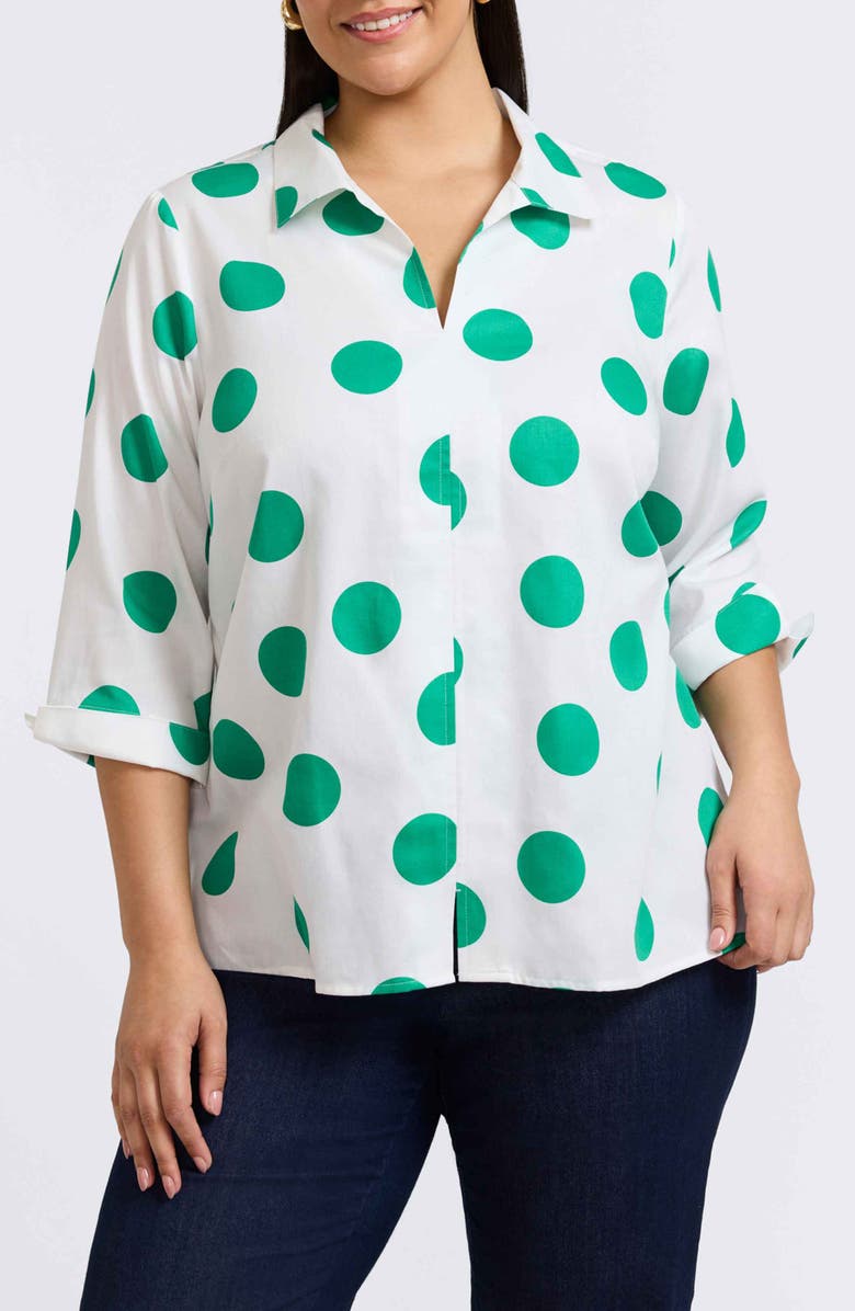 Foxcroft Agnes Polka Dot Cotton Popover Top, Main, color, White/ Green
