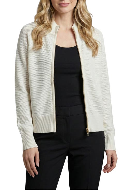 Mesh Pointelle Zip Full Zip Sweatshirt