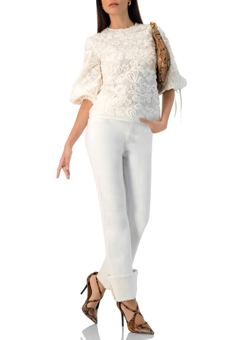 Long Sleeve Floral Aplique Blouse, Alternate, color, Ivory