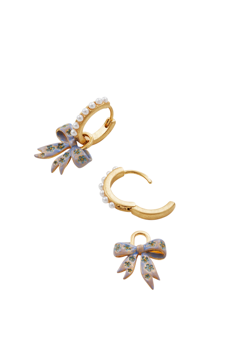 Fable England Forget Me Not Bow Huggie Earrings, Alternate, color, Gold