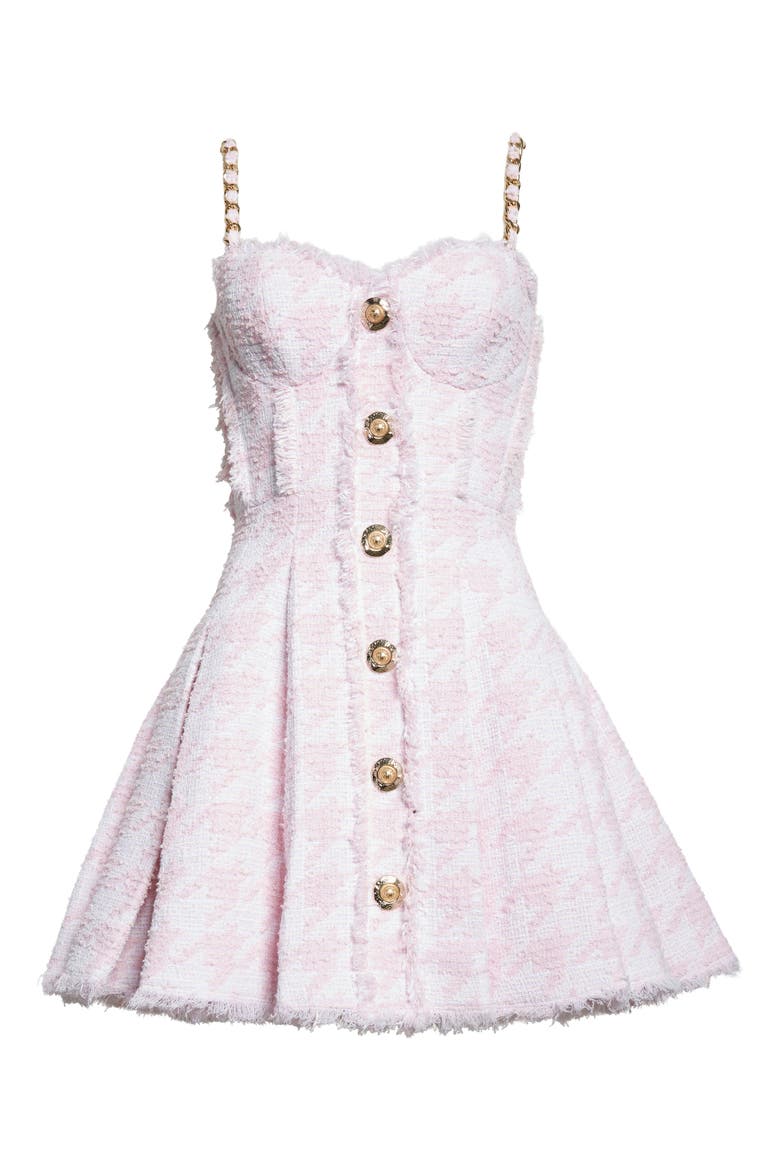 Chain Strap Tweed Fit & Flare Dress, Alternate, color, OFF WHITE/ PINK BEIGE