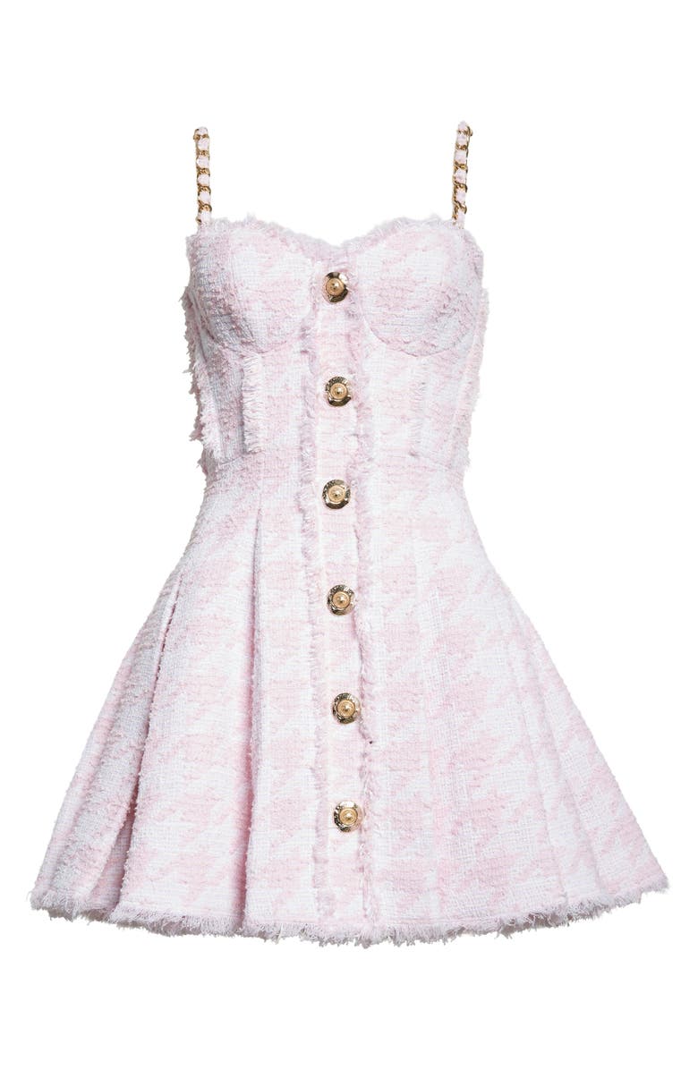 Balmain Chain Strap Tweed Fit & Flare Dress, Alternate, color, Off White/ Pink Beige
