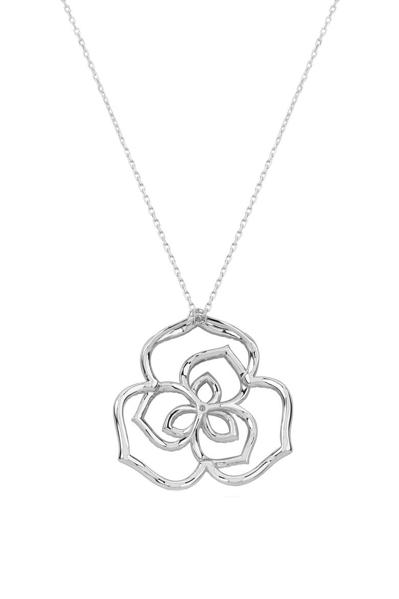 Sterling Silver Flower Pave Cubic Zirconia Pendant Necklace, Alternate, color, WHITE