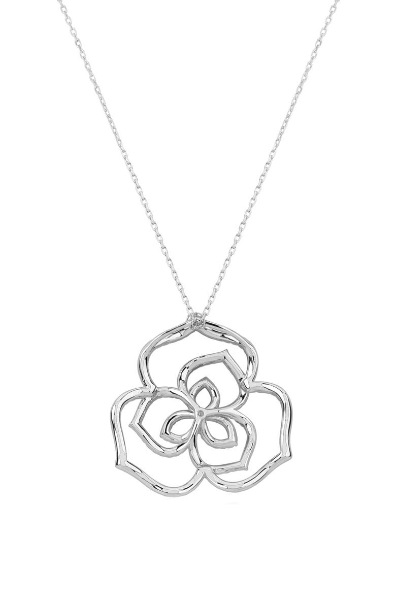 SUZY LEVIAN Sterling Silver Flower Pave Cubic Zirconia Pendant Necklace, Alternate, color, White