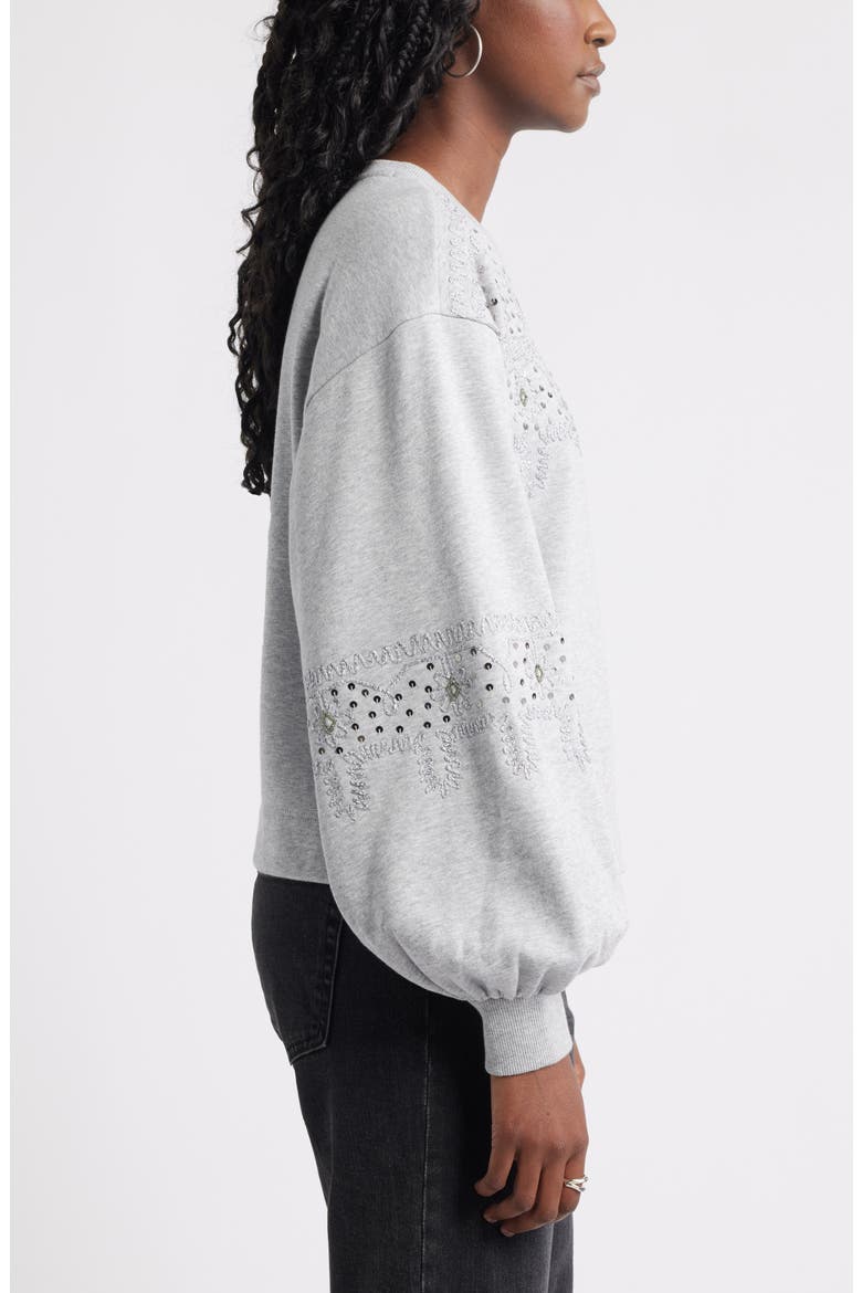 Sequin Embroidered Sweatshirt, Alternate, color, GREY HEATHER