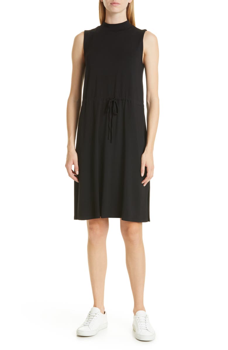 Eileen Fisher Mock Neck Tie Waist Sleeveless Dress, Main, color, 
