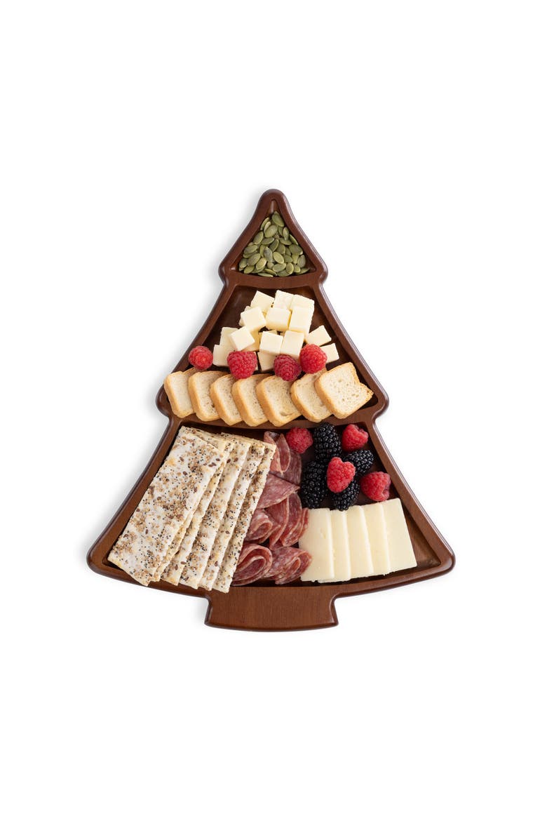 Christmas Tree Sectioned Serving Tray, Alternate, color, Stained Parawood