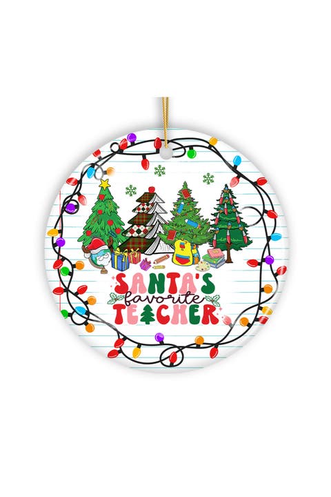 Santas Favorite Teacher Holiday Lights Ceramic Ornament