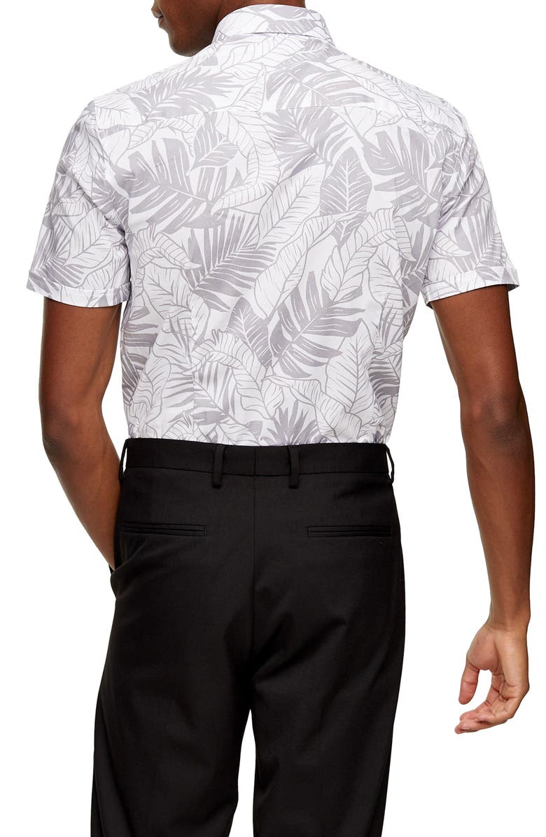 Topman Leaf Print Short Sleeve Button-Up Shirt, Alternate, color, 