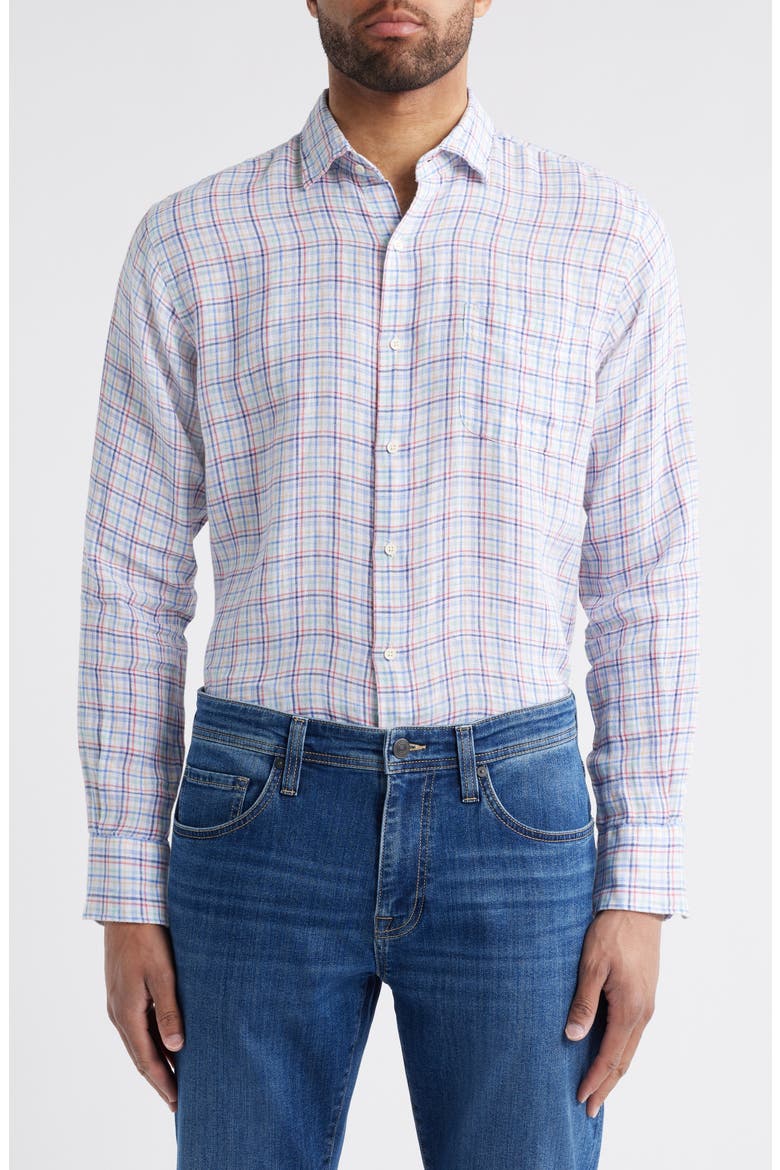 Clambake Plaid Linen Button-Up Shirt, Alternate, color, MULTI