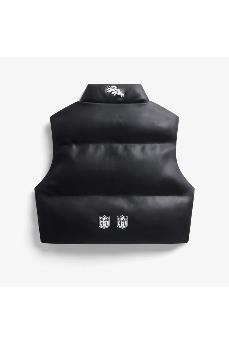 Women's  Black Denver Broncos Faux Leather Cropped Puffer Vest, Alternate, color, Black