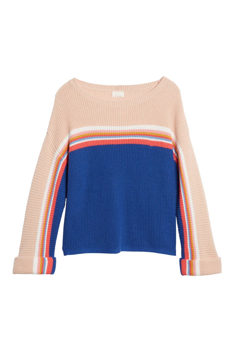 Shaker Stitch Sweater, Alternate, color, BLUE MAZARINE MULTI STRIPE