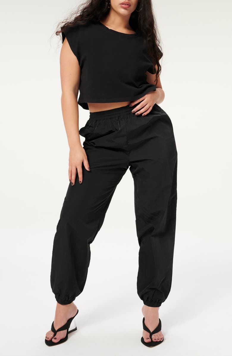 Good American Essential Nylon Track Pants, Alternate, color,