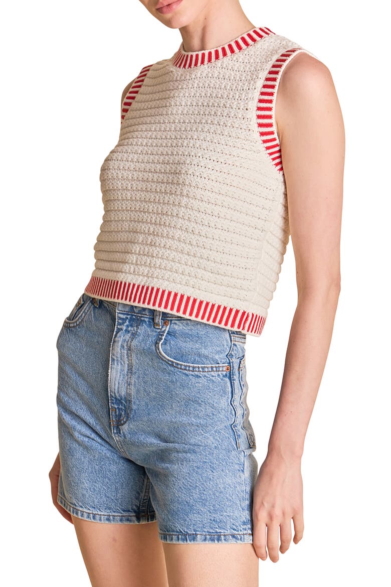 Ribbed Border Sweater Tank, Alternate, color, CREAM/ RED