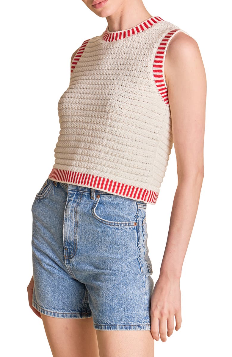 Endless Rose Ribbed Border Sweater Tank, Alternate, color, Cream/ Red