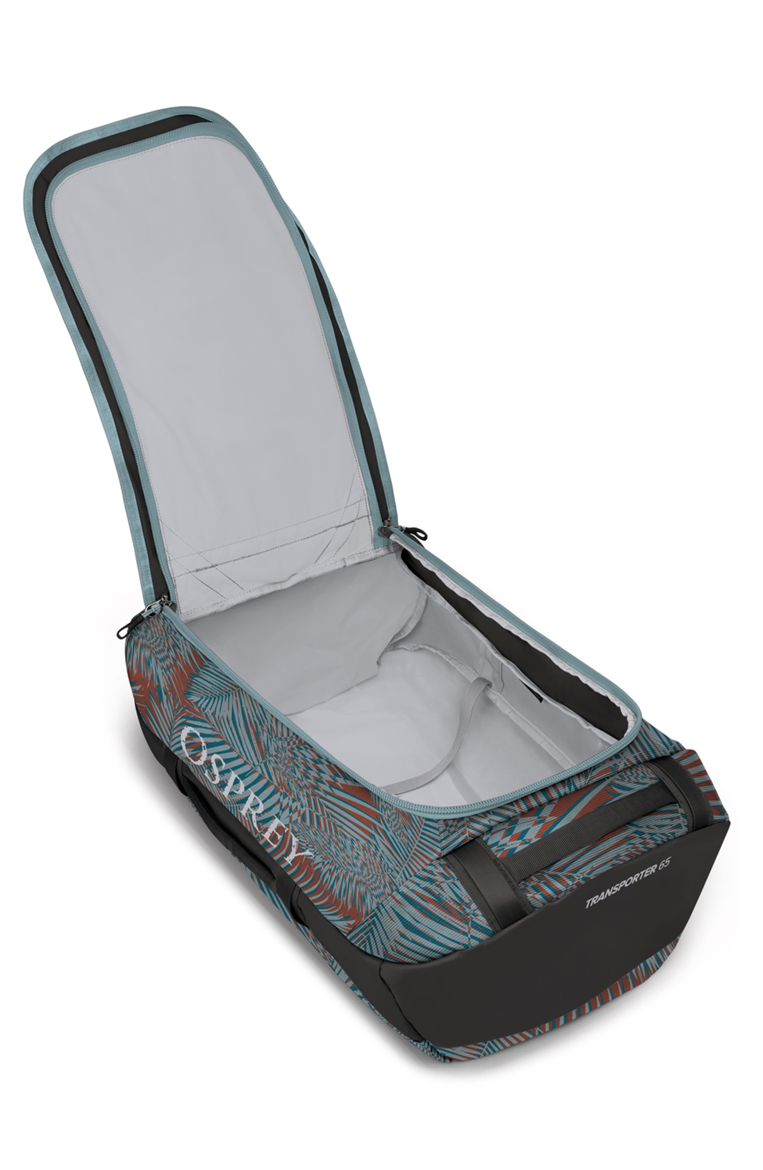 Osprey Transporter<sup>®</sup> 65-Liter Water Resistant Duffle Backpack, Alternate, color, Palm Leaf Glitch Print