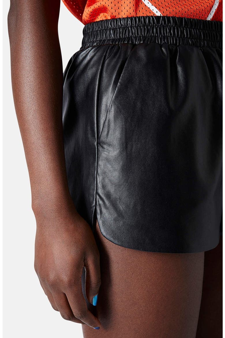 Faux Leather Running Shorts, Alternate, color, BLACK