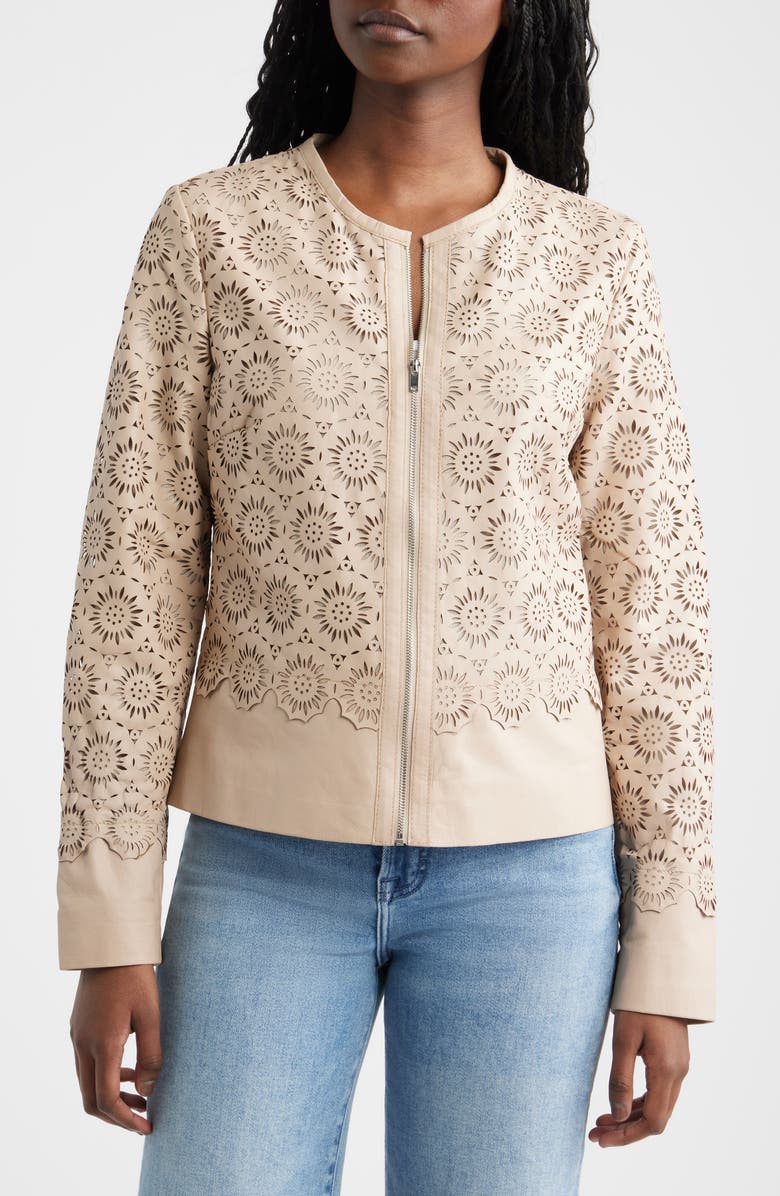 MAURITIUS Lacey Laser Cut Leather Jacket, Alternate, color, 